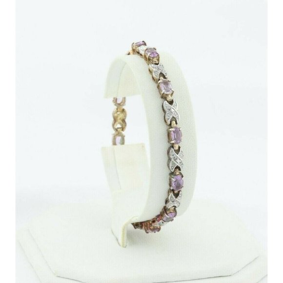 Gold over Sterling Silver Amethyst Gemstone Bracelet 7 1/2 inch - Picture 6 of 10